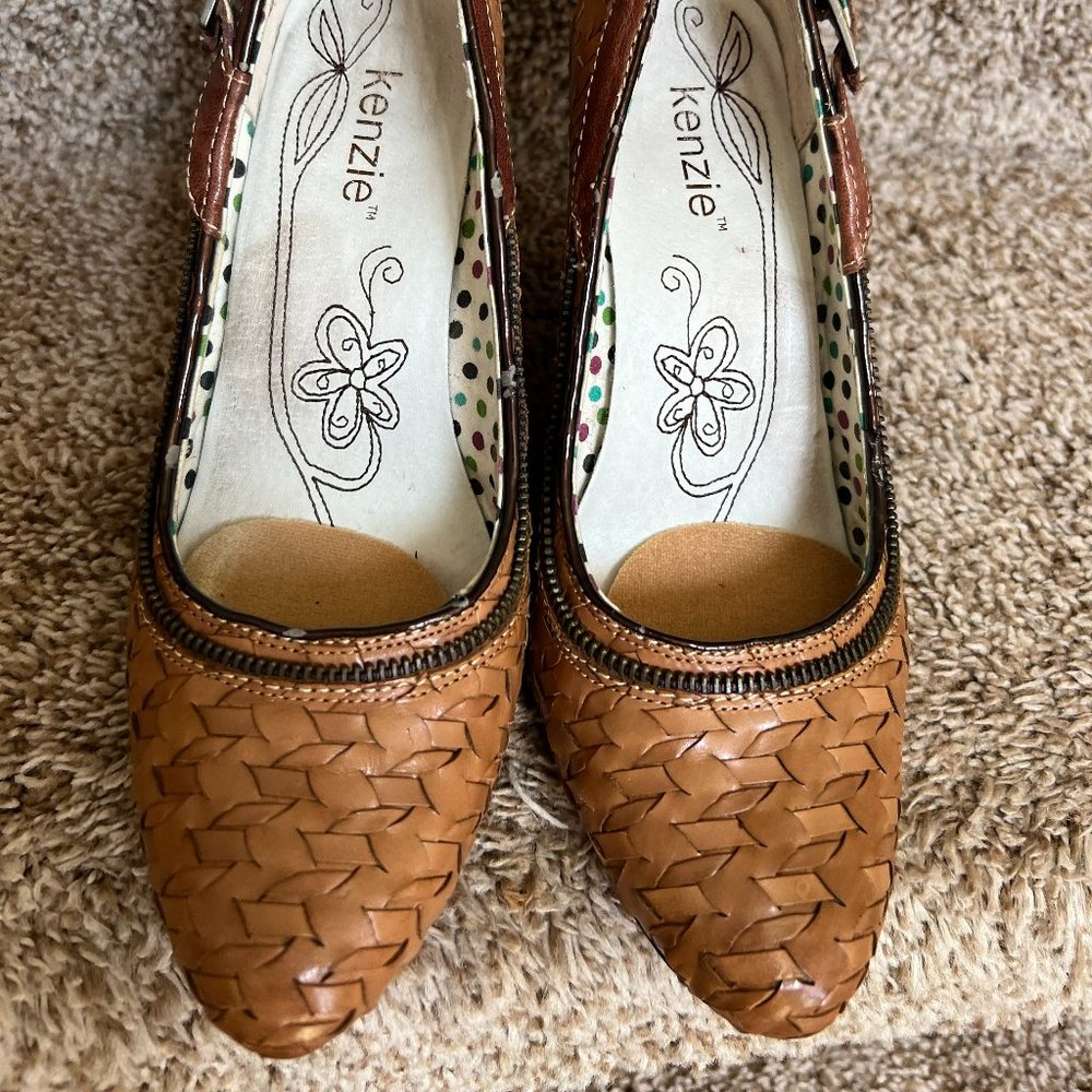 Kenzie Women's Wishbone Woven Leather Tan Shoes. - Picture 3 of 13